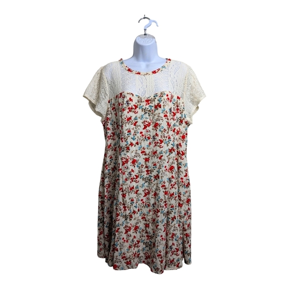 NWT Torrid Mini Washable Gauze Lace Yoke Trapeze Dress Floral Short Sleeve 1X - Picture 1 of 13
